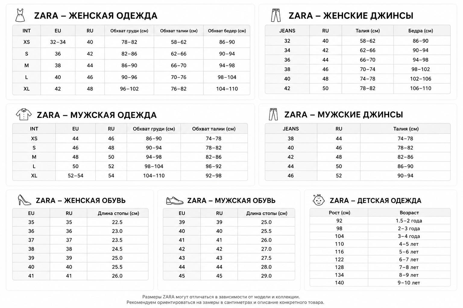 Таблица размеров