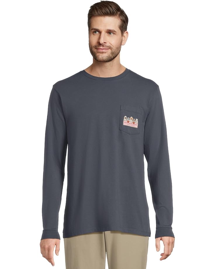 Vineyard Vines Мужская футболка с логотипом Ghost Pups Box и карманами на длинных рукавах