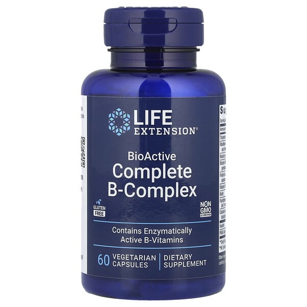 Life Extension, полный биоактивный комплекс витаминов группы B, 60 вегетарианских капсул