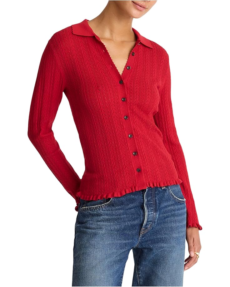 Madewell Женский белоснежный кружевной топ с воротником-стойкой Melody и длинным рукавом