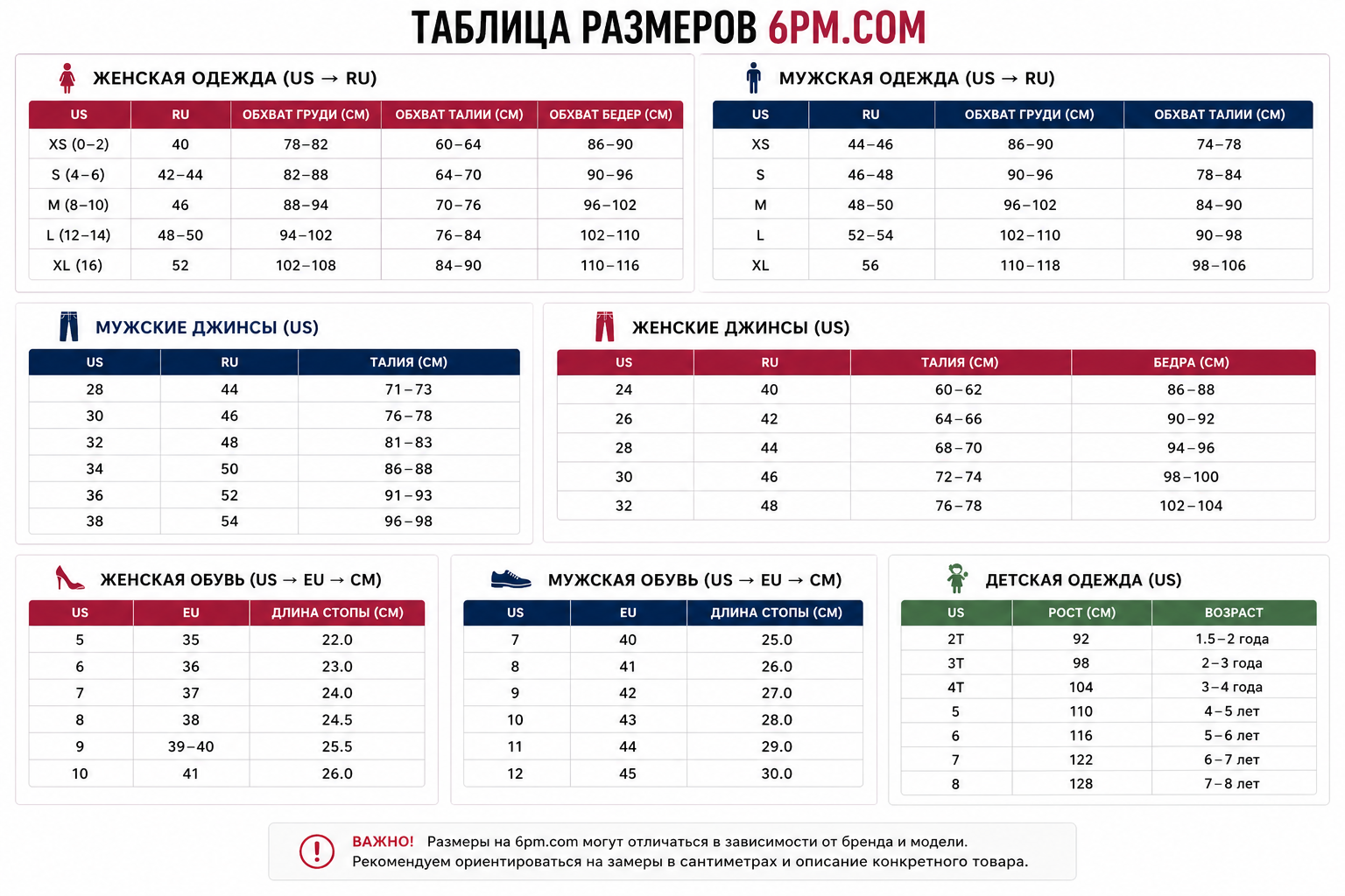 Таблица размеров