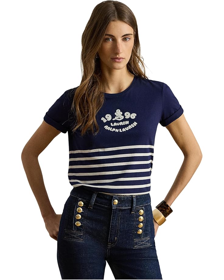 Lauren Ralph Lauren Женская трикотажная футболка в полоску с вышитым логотипом