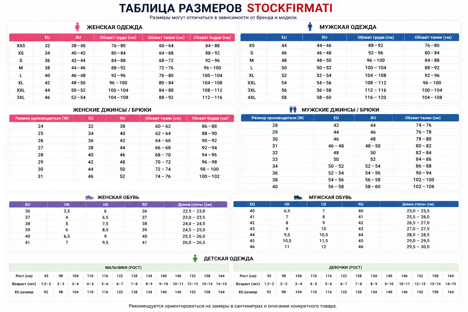 Таблица размеров