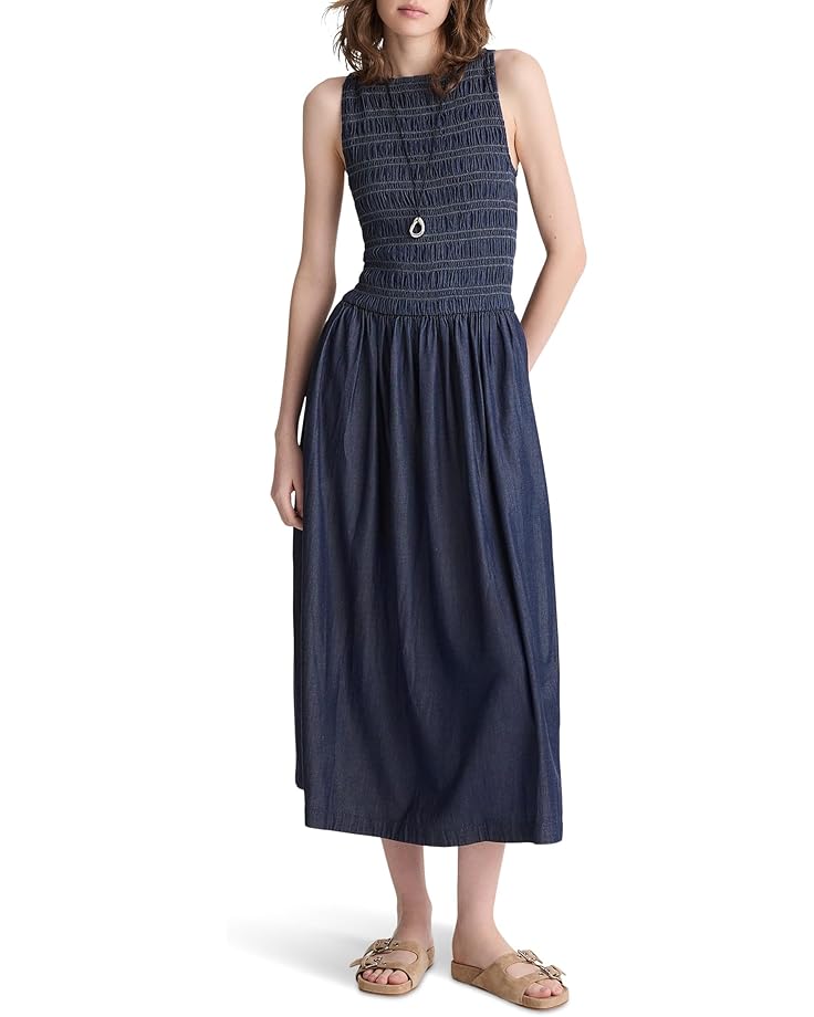 Madewell Женское джинсовое макси-платье с вырезом лодочкой и складками