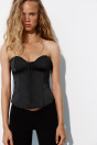Zara АТЛАСНЫЙ КОРСЕТ черного ЦВЕТА С ОТКРЫТЫМИ ПЛЕЧАМИ