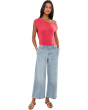 Petite Short Sleeve Asymmetric Off-Shoulder Knit Top