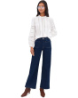 High-Neck Lace-Insert Pintuck Top