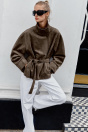 Zara КУРТКА ИЗ ЗАМШИ С ремешком Темно-коричневого цвета из норки