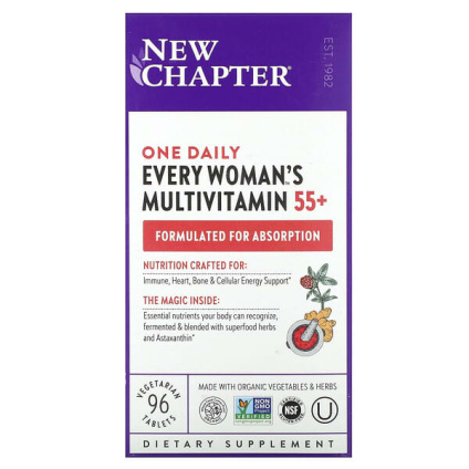 New Chapter, 55+ Every Womans One Daily, витаминный комплекс на основе цельных продуктов для женщин старше 55 лет, 96 вегетарианских таблеток