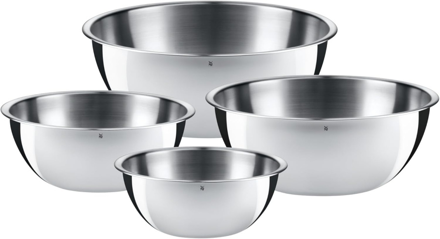 WMF Gourmet Schüsselset 4-teilig, Edelstahl Schüsseln für die Küche 0,75l - 2,75l, Rührschüssel Edelstahl, Salatschüssel, Servierschüssel, Cromargan, stapelbar