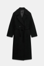 Zara ПАЛЬТО ДЛИННОЕ С ШЕРСТЯНЫМ ПОЯСОМ черного цвета