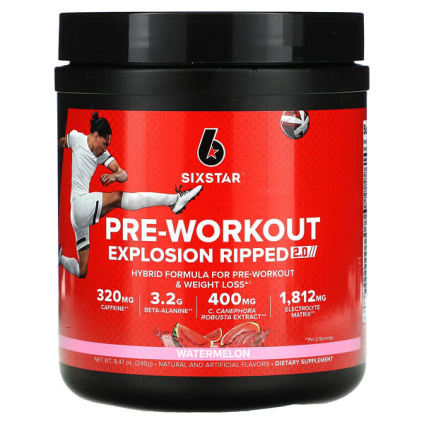 SIXSTAR, предтренировочный комплекс Explosion Ripped 2.0, со вкусом арбуза, 240 г (8,47 унции)