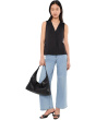 Sleeveless V-neck Woven-to-knit Top