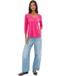 3/4 Sleeve V-Neck Curved Hem Tee Shirt