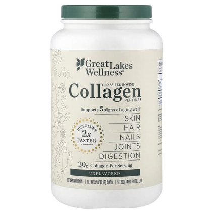 Great Lakes Wellness, пептиды бычьего коллагена от животных травяного откорма, без вкусовых добавок, 907 г (32 унции)