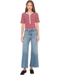 Patch Pocket Flared Wide Leg Jeans with Raw Hem in Shalimar Wash