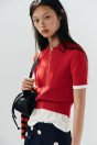 Zara ТРИКОТАЖНАЯ КУРТКА-ПОЛО С КОРОТКИМИ РУКАВАМИ Красный / белый?