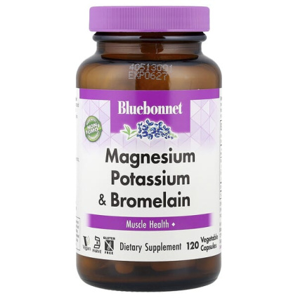 Bluebonnet Nutrition, Магний, калий и бромелаин, 120 растительных капсул