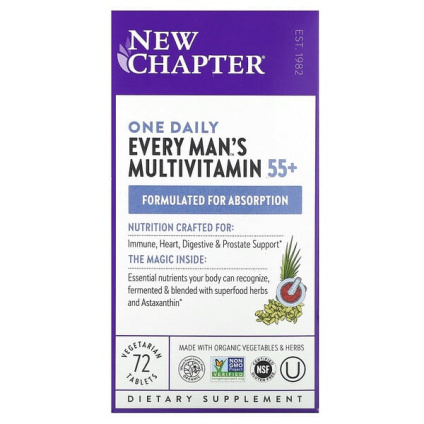 New Chapter, Every Mans One Daily, мультивитамины для 55+, 72 вегетарианские таблетки