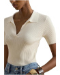 Rib-Knit Short-Sleeve Polo Sweater