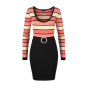 Strickkleid m. G_rtel, koralle-schwarz