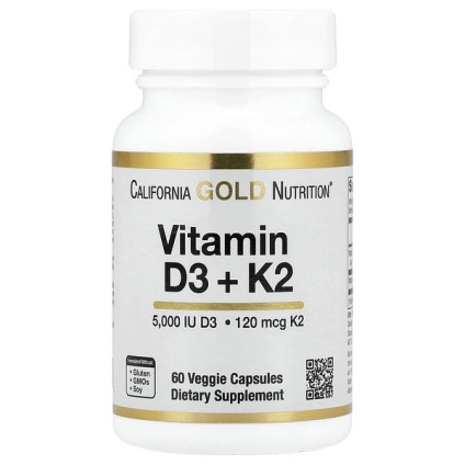California Gold Nutrition, витамины D3 и K2 в форме MK-7, 60 растительных капсул