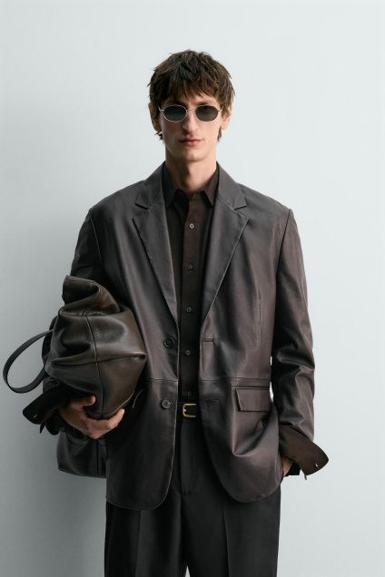 Zara КОЖАНАЯ КУРТКА НЕПРИНУЖДЕННОЙ ФОРМЫ 510957757-700-2