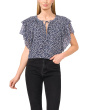 Printed Tie Neck Double Ruffled Sleeve Top