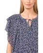 Printed Tie Neck Double Ruffled Sleeve Top