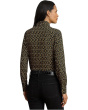 Chain-Print Crepe Tie Neck Blouse