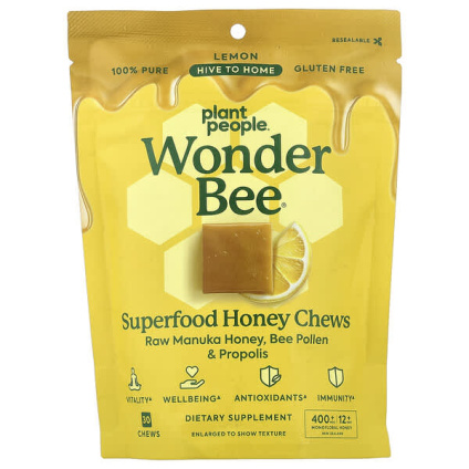 Plant People, WonderBee®, жевательные таблетки с медом из суперпродуктов, лимон, MGO 400+, 30 жевательных таблеток