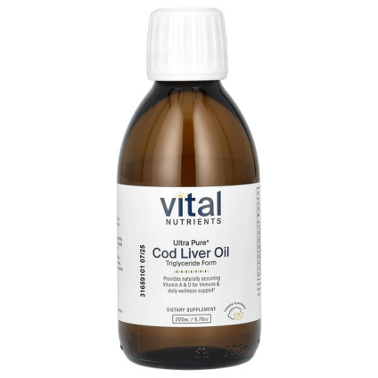 Vital Nutrients, ультрачистый жир печени трески, со вкусом лимона, 200 мл (6,76 унции)