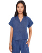 Petite Washed Organic Linen Delave Notch Collar Shirt