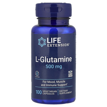 Life Extension, L-глютамин, 500 мг, 100 вегетарианских капсул
