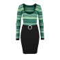 Strickkleid m. G_rtel, gr_n-schwarz