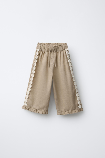 Zara БРЮКИ ИЗ 100% ЛЬНА С ВЫШИВКОЙ 495684547-706-18
