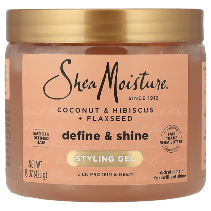 SheaMoisture, гель для укладки, для фиксации и блеска волос, кокос, гибискус и семена льна, 425 г (15 унций)