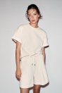 Zara Футболка ИЗ ПЛОТНОГО ХЛОПКА С КОРОТКИМИ РУКАВАМИ кремового цвета
