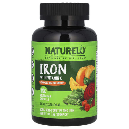 NATURELO, Железо с витамином C, 180 вегетарианских капсул