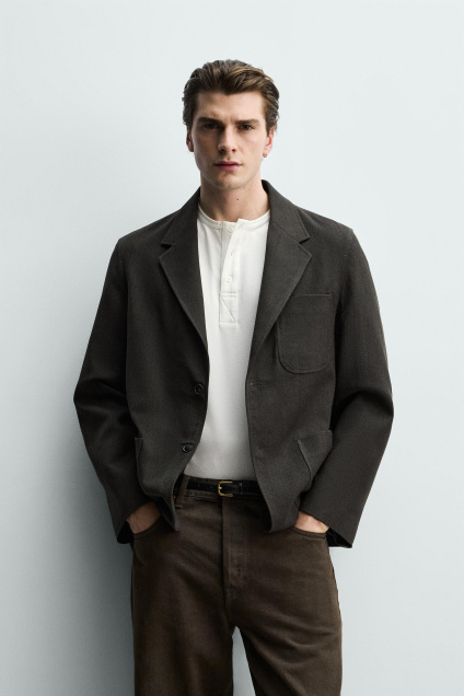 Zara БЛЕЙЗЕР ОБЫЧНОЙ ФОРМЫ ИЗ ХЛОПКА И ШЕРСТИ 513992488-700-2