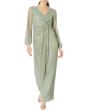 Long Sleeve Crinkle Metallic Gown with Draped Waist Detail