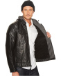 Faux Leather Trucker with Jersey Hood and Fleece Lining