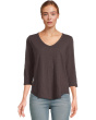 3/4 Sleeve V-Neck Tee with Curved Hem