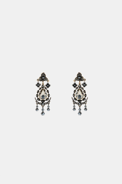 Zara МЕТАЛЛИЧЕСКИЕ СЕРЬГИ С ЦВЕТАМИ И ДРАГОЦЕННЫМИ КАМНЯМИ 503390297-970-3