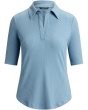 Rib-Knit Elbow-Sleeve Polo Tee