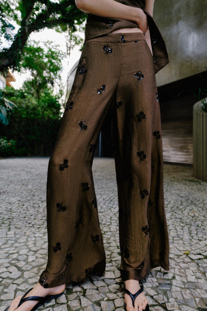 Zara ШИРОКИЕ БРЮКИ С БЛЕСТКАМИ 520922800-700-1