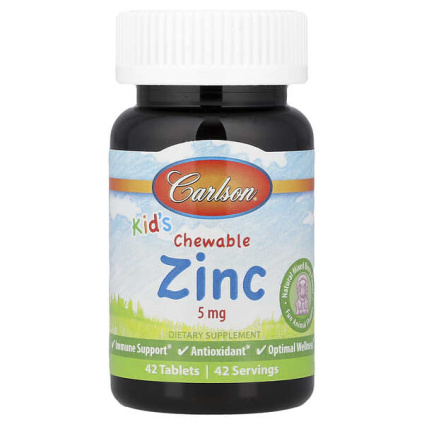 Carlson, Kids Chewable Zinc, натуральная ягодная смесь, 5 мг, 42 таблетки