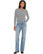 Side Ruched Slub Long Sleeve Stripe