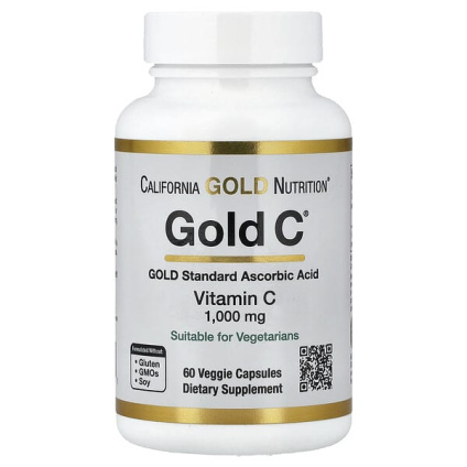 California Gold Nutrition, Gold C®, витамин C класса USP, 1000 мг, 60 растительных капсул