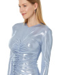 Long Sleeve V-Neck Shirred Front Dress To Knee